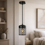 Industrial Black Cage Pendant Light for Warm Ambient Lighting, Adjustable Hanging Design