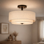 Flush Mount Ceiling Light for Warm Ambient Lighting, Fabric Drum Shade with Clean Modern Profile