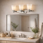 3-Light Bathroom Vanity Light for Even Mirror Illumination, Chrome Finish with Frosted Glass Shades