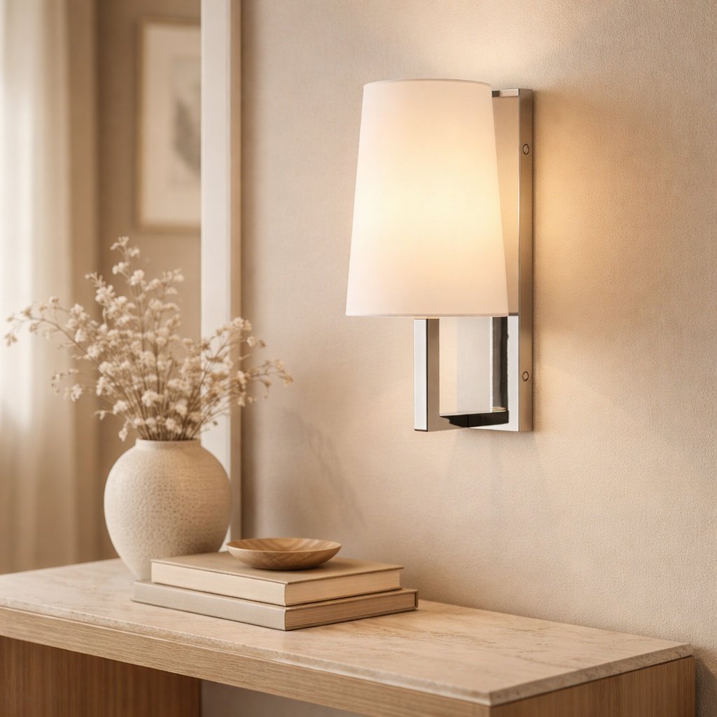 Modern Wall Sconce for Soft Ambient Lighting, Fabric Shade with Slim Metal Mount