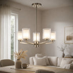 Modern 5-Light Chandelier for Dining Room Ambiance with Adjustable Height and Glass Shades