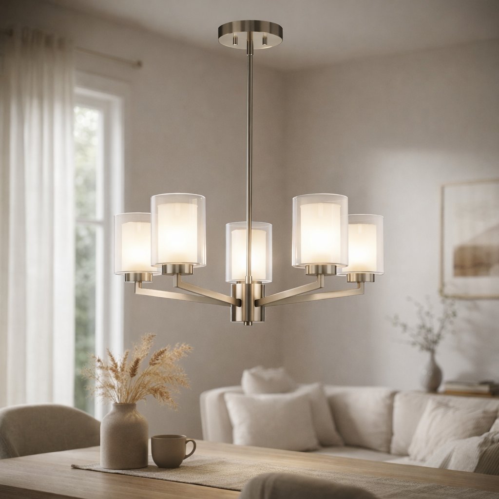 Modern 5-Light Chandelier for Dining Room Ambiance with Adjustable Height and Glass Shades