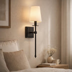 Wall Sconce with Fabric Shade for Warm Ambient Lighting, Slim Black Wall-Mounted Design