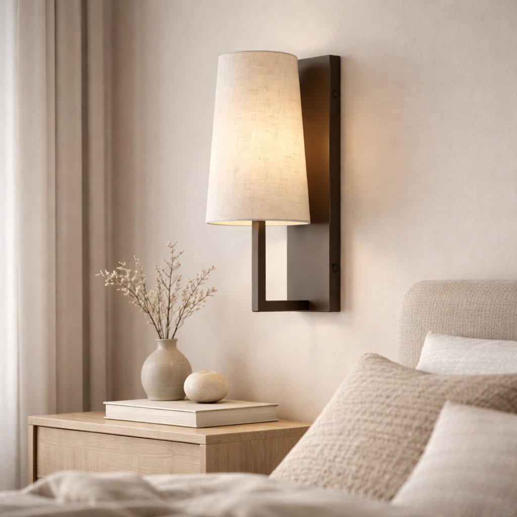 Modern Wall Sconce for Soft Ambient Lighting, Fabric Shade with Slim Metal Mount