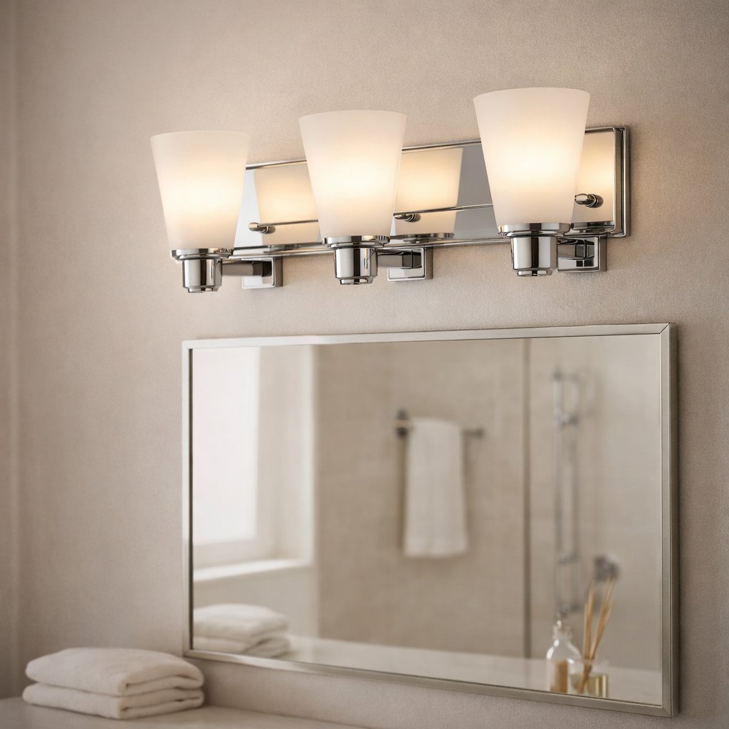 3-Light Bathroom Vanity Light for Even Mirror Illumination, Chrome Finish with Frosted Glass Shades