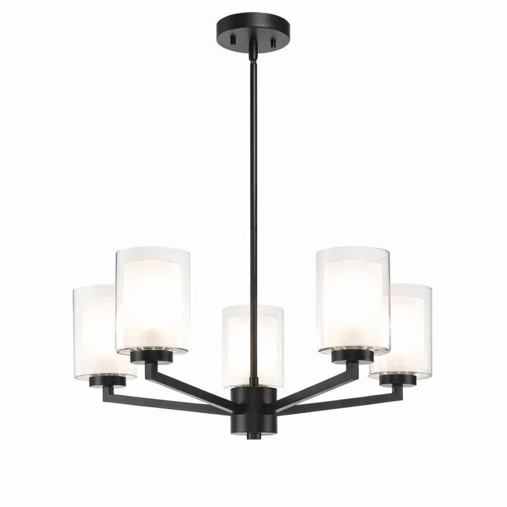 Modern 5-Light Chandelier for Dining Room Ambiance with Adjustable Height and Glass Shades