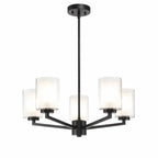 Modern 5-Light Chandelier for Dining Room Ambiance with Adjustable Height and Glass Shades