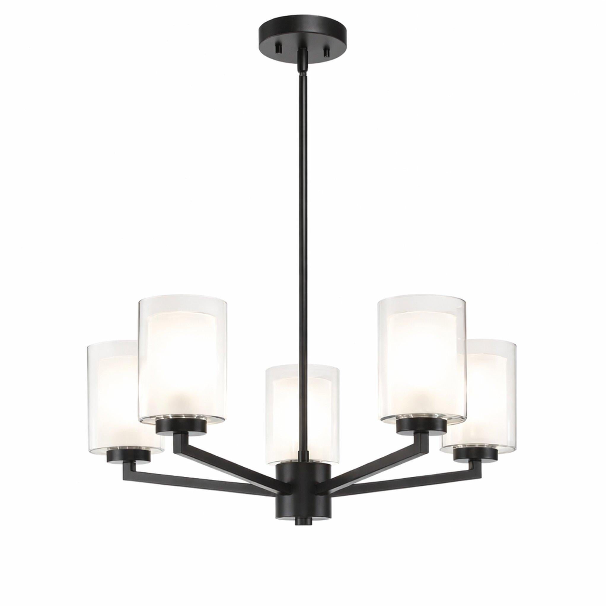 Modern 5-Light Chandelier for Dining Room Ambiance with Adjustable Height and Glass Shades