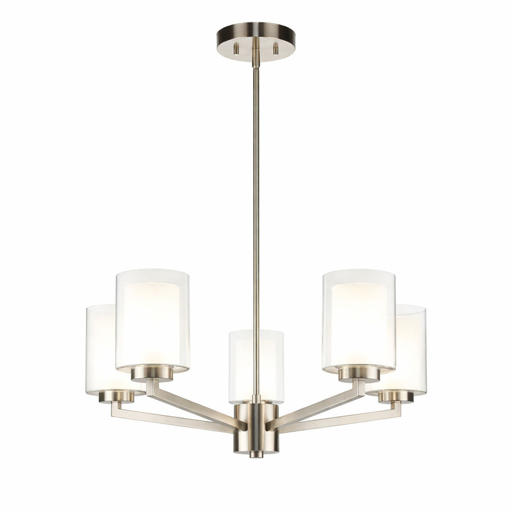 Modern 5-Light Chandelier for Dining Room Ambiance with Adjustable Height and Glass Shades