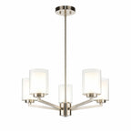 Modern 5-Light Chandelier for Dining Room Ambiance with Adjustable Height and Glass Shades