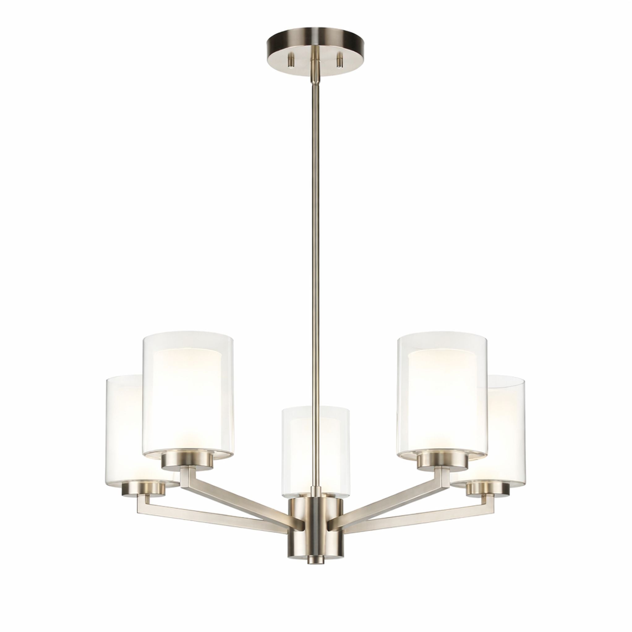 Modern 5-Light Chandelier for Dining Room Ambiance with Adjustable Height and Glass Shades