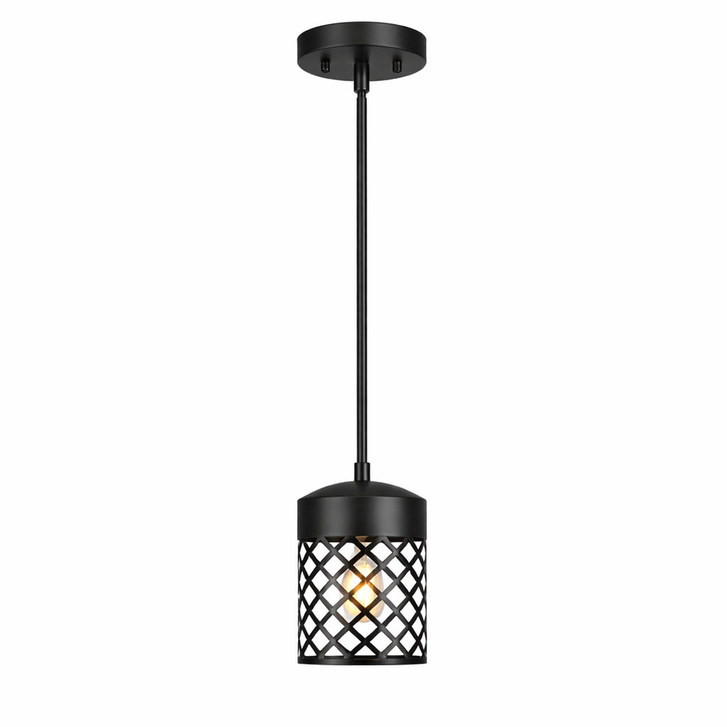 Industrial Black Cage Pendant Light for Warm Ambient Lighting, Adjustable Hanging Design