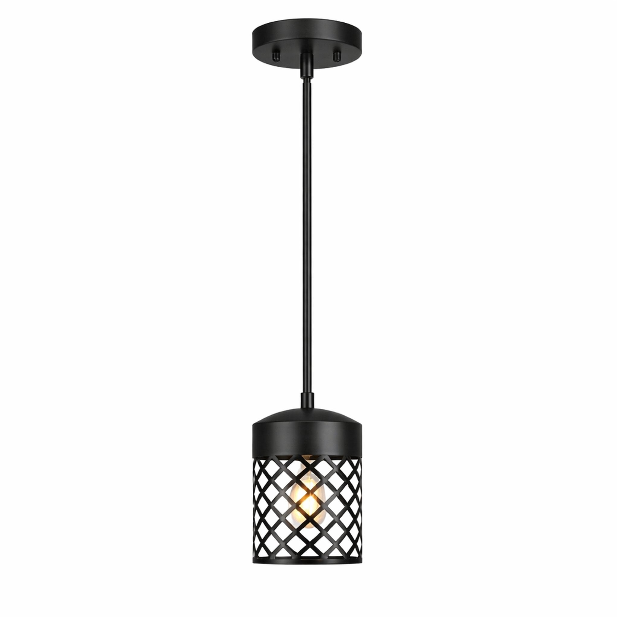 Industrial Black Cage Pendant Light for Warm Ambient Lighting, Adjustable Hanging Design