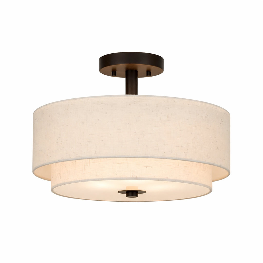 Flush Mount Ceiling Light for Warm Ambient Lighting, Fabric Drum Shade with Clean Modern Profile