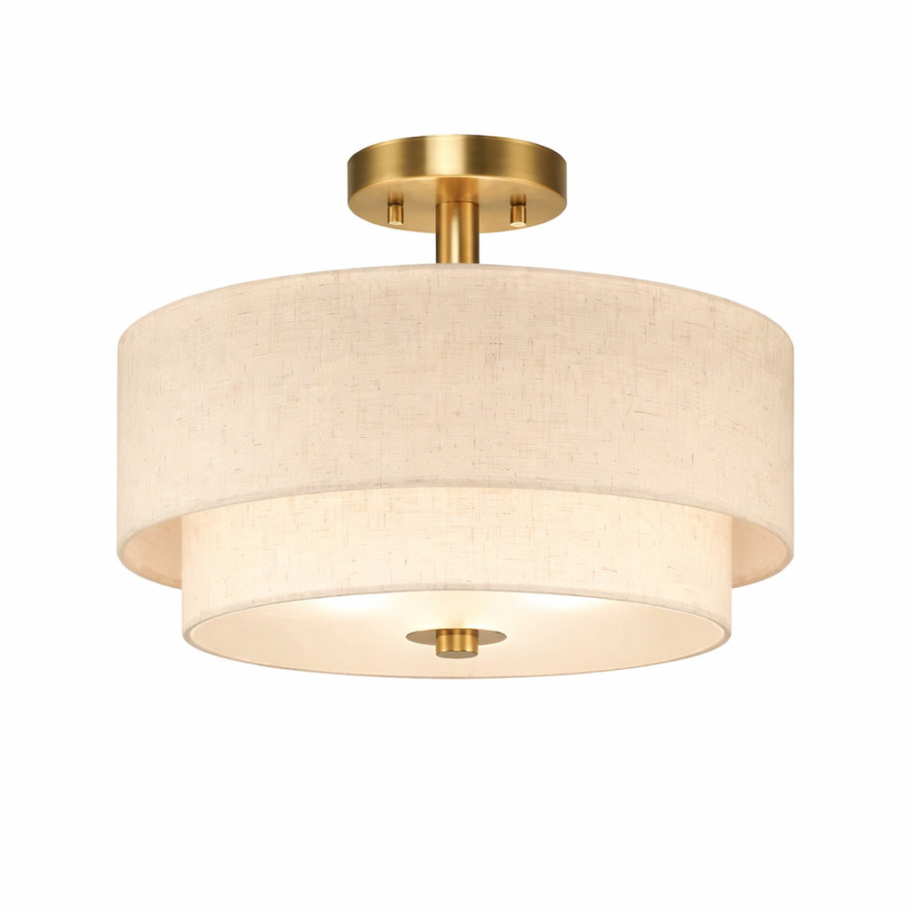 Flush Mount Ceiling Light for Warm Ambient Lighting, Fabric Drum Shade with Clean Modern Profile