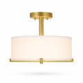 Flush Mount Ceiling Light for Warm Ambient Lighting with Fabric Drum Shade and Brass Finish