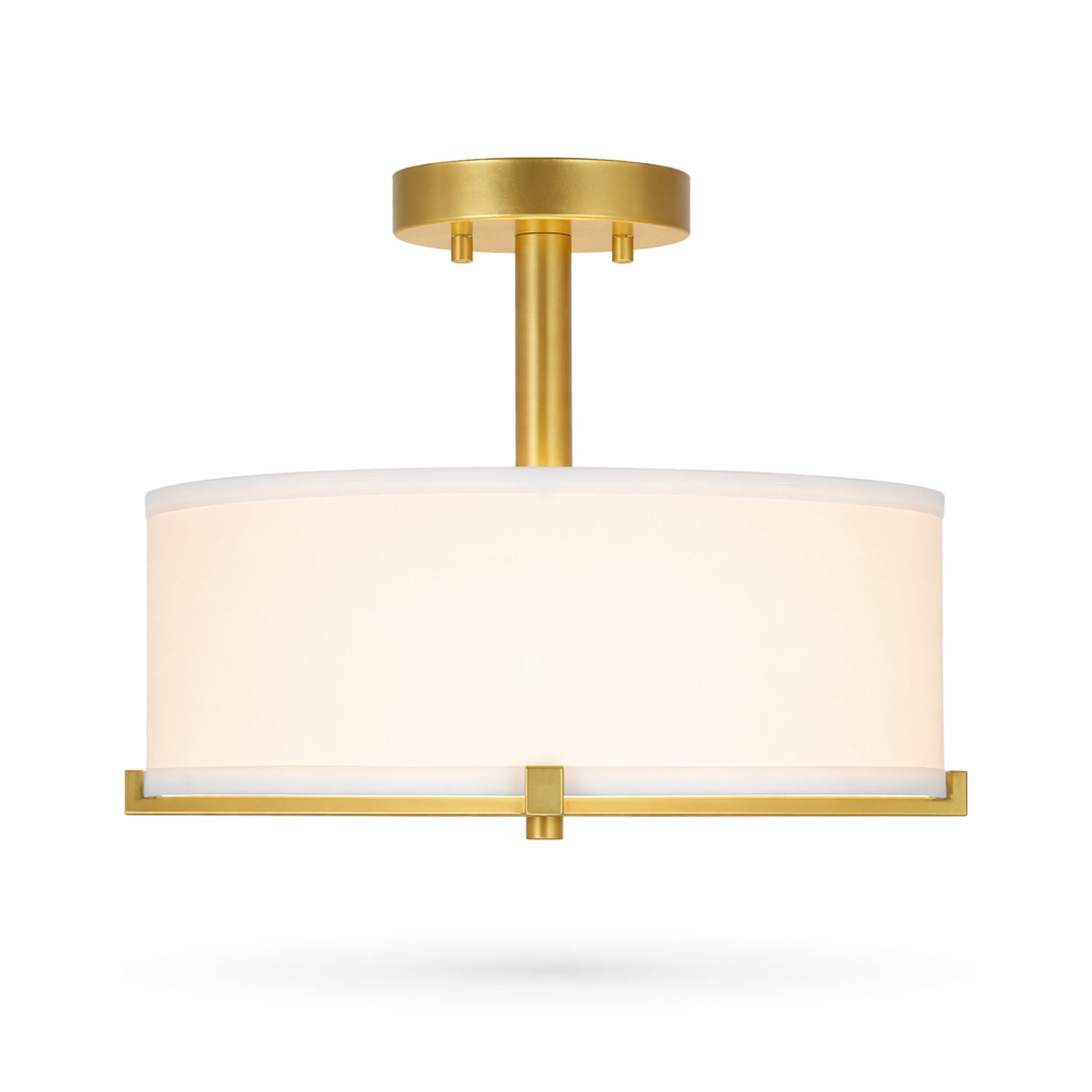 Flush Mount Ceiling Light for Warm Ambient Lighting with Fabric Drum Shade and Brass Finish