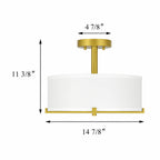 Flush Mount Ceiling Light for Warm Ambient Lighting with Fabric Drum Shade and Brass Finish