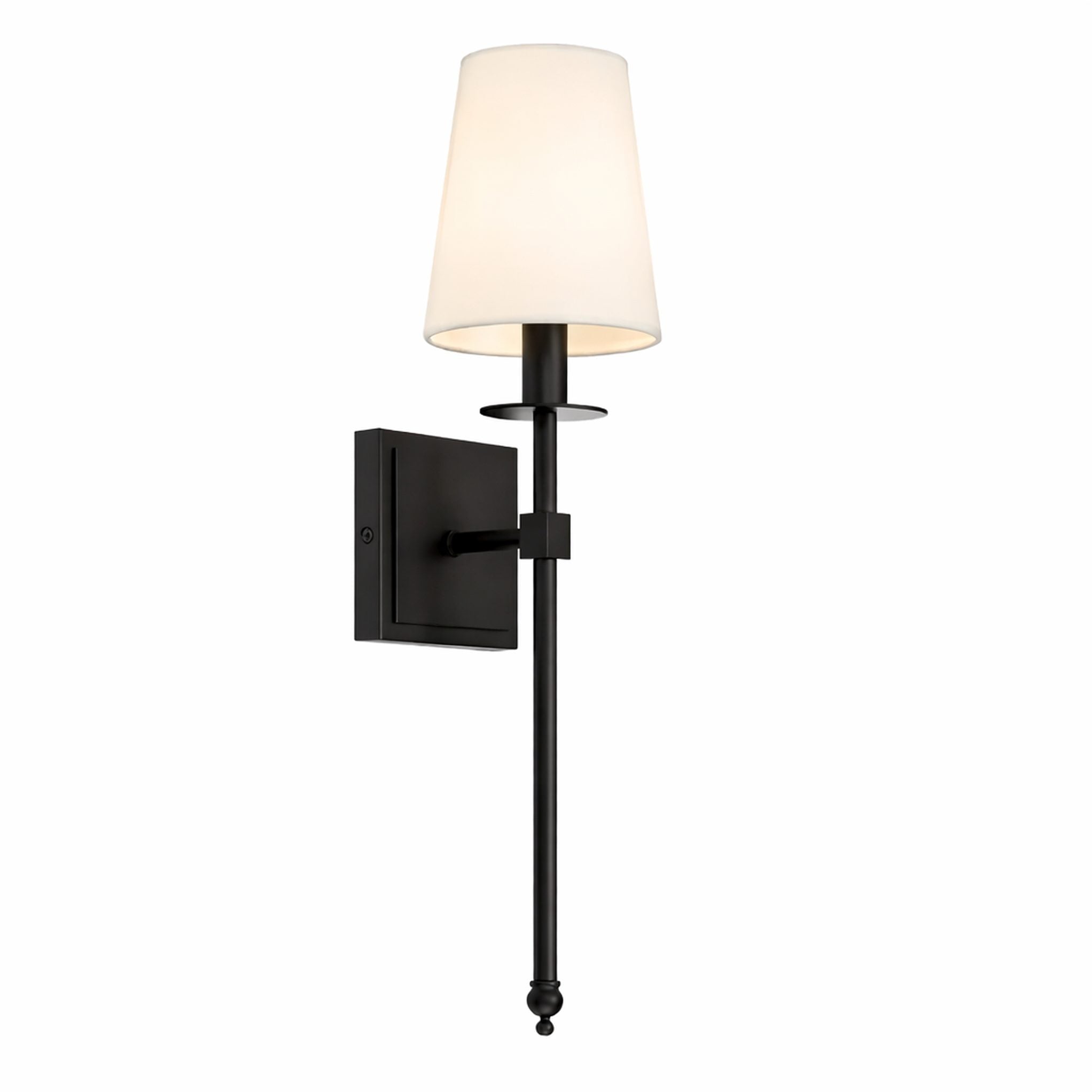Wall Sconce with Fabric Shade for Warm Ambient Lighting, Slim Black Wall-Mounted Design