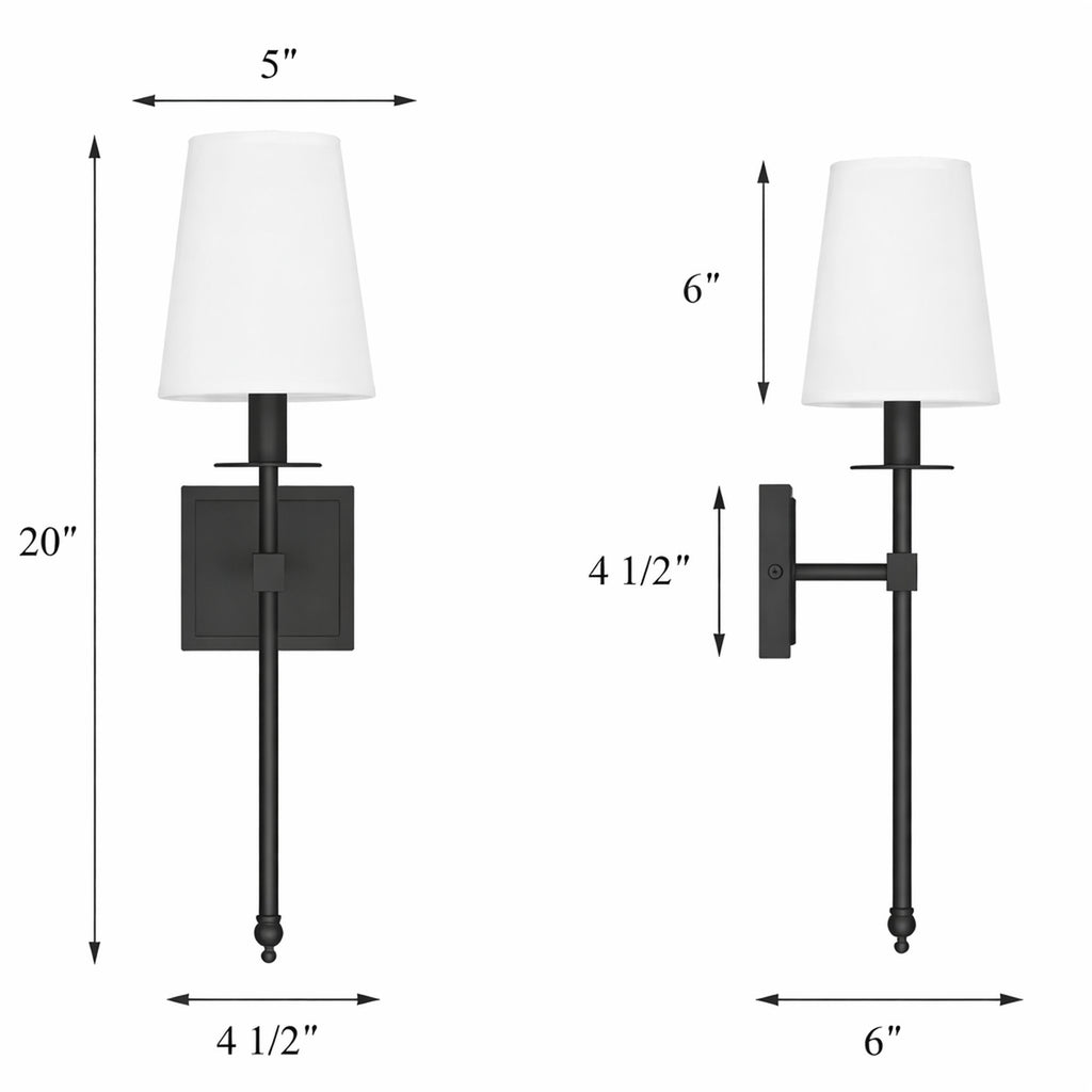 Wall Sconce with Fabric Shade for Warm Ambient Lighting, Slim Black Wall-Mounted Design