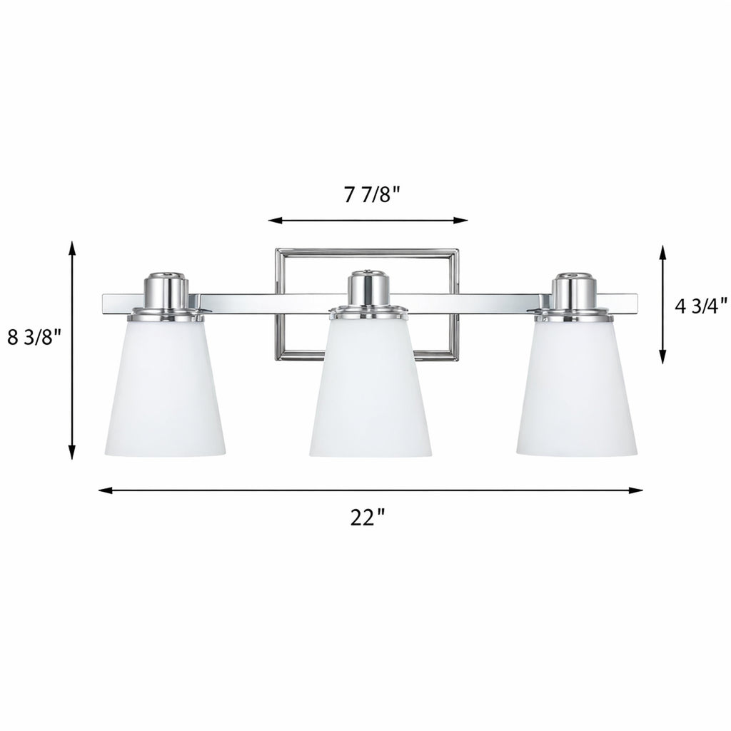 3-Light Bathroom Vanity Light for Even Mirror Illumination, Chrome Finish with Frosted Glass Shades